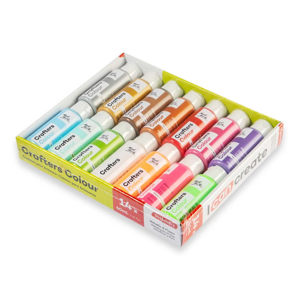 Crafters Colour Metallic & Fluoro Discovery Paint Set 14pc x 60ml - Image 4