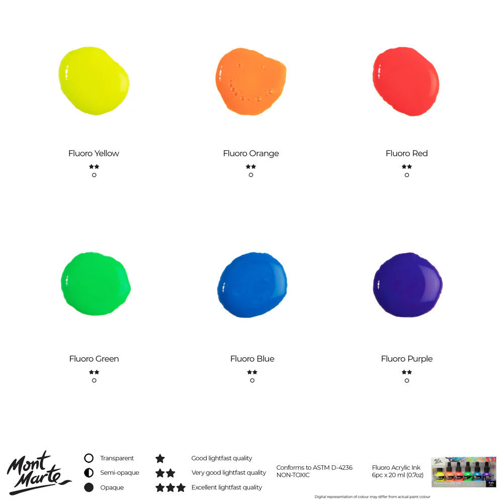 Fluoro Acrylic Ink Premium 6pc x 20ml (0.7 US fl.oz) - Image 10