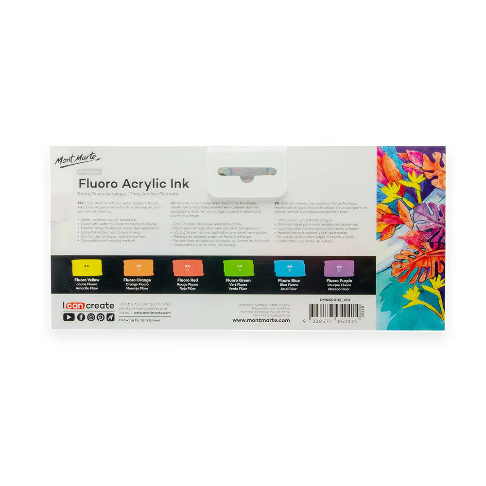 Fluoro Acrylic Ink Premium 6pc x 20ml (0.7 US fl.oz) - Image 4