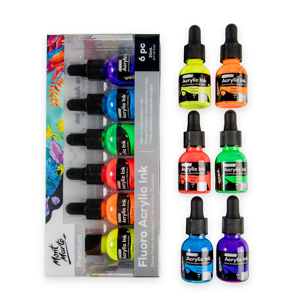 Fluoro Acrylic Ink Premium 6pc x 20ml (0.7 US fl.oz) - Image 5
