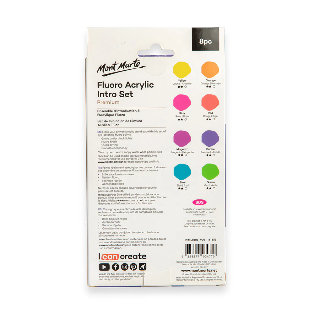 Fluoro Acrylic Paint Intro Set Premium 8pc x 18ml (0.6 US fl.oz) - Image 5