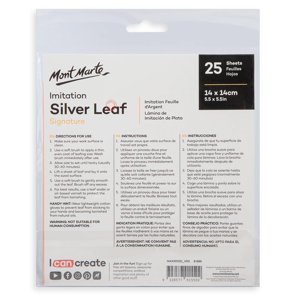 Imitation Silver Leaf 14x14cm 25 Sheet - Image 4
