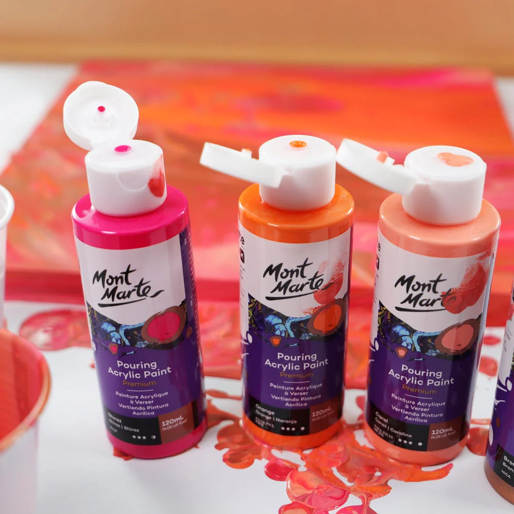 Pouring Acrylic Paint Set Premium 4pc x 120ml (4.05 US fl.oz) - Coral - Image 5