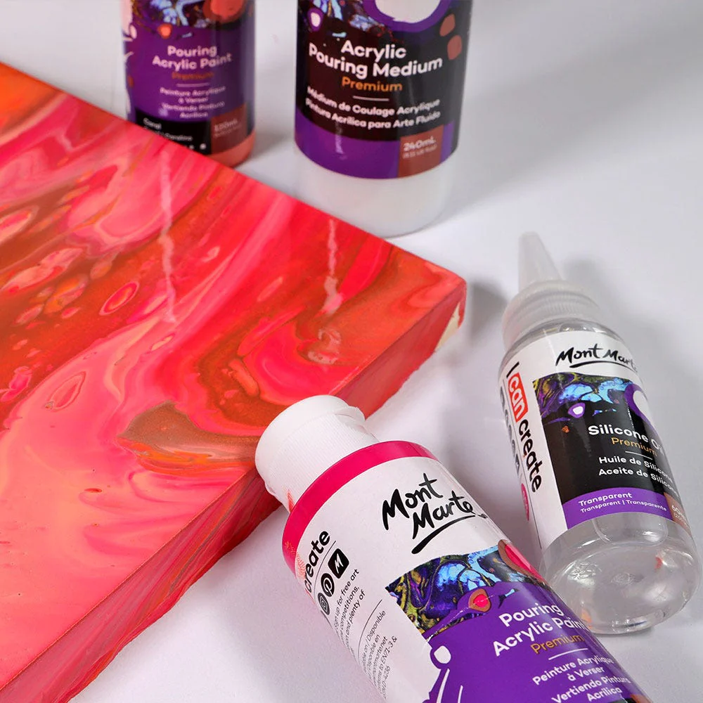 Pouring Acrylic Paint Set Premium 4pc x 120ml (4.05 US fl.oz) - Coral - Image 6